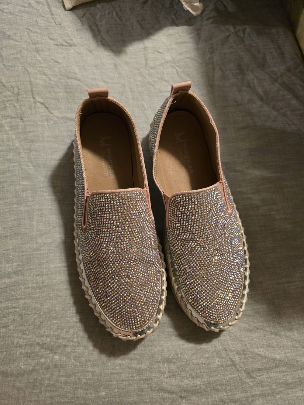Sparkling Embellished Pink Slip-On Espadrilles